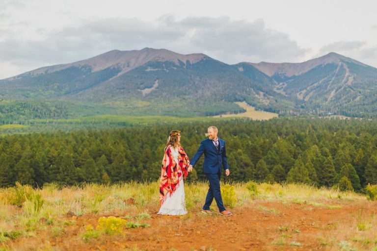 Brittany and Jeff: Snowbowl Elopement Photography walking How to Elope in Flagstaff Arizona
